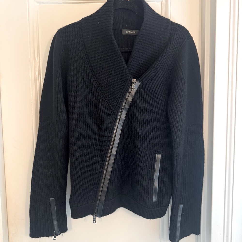 Christopher Fischer Cashmere Black Asymmetrical Zip Cardigan - Size L